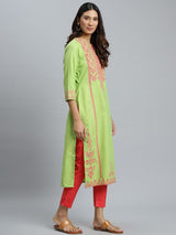 Green Printed Cotton Kurta