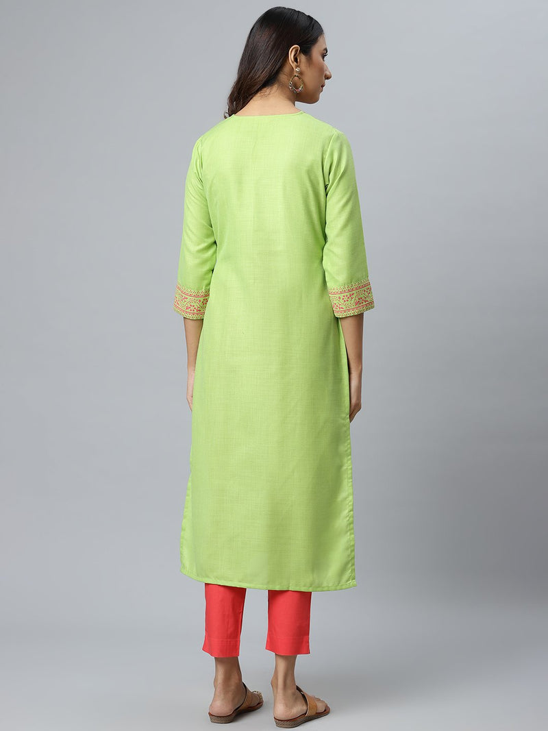 Green Printed Cotton Kurta