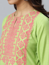 Green Printed Cotton Kurta