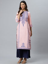 Pink Printed Cotton Kurta