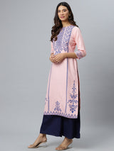 Pink Printed Cotton Kurta
