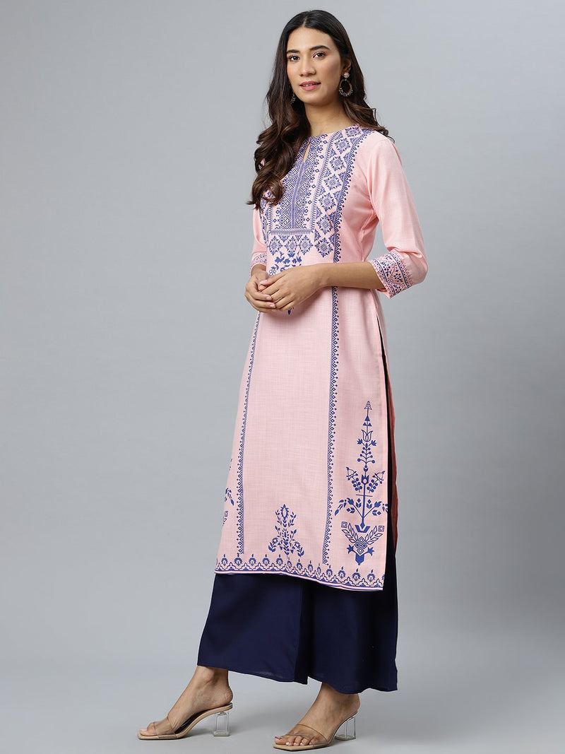 Pink Printed Cotton Kurta