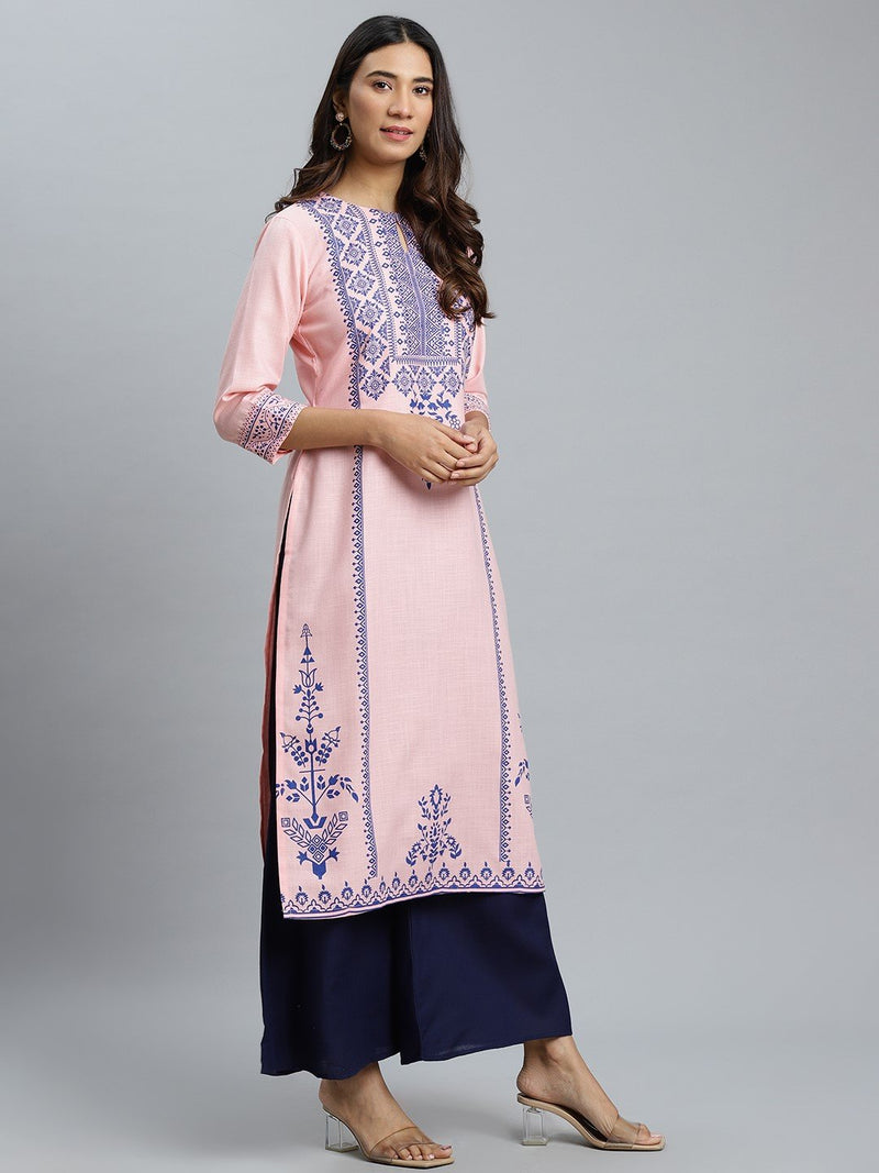 Pink Printed Cotton Kurta