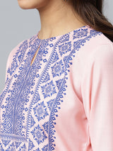 Pink Printed Cotton Kurta