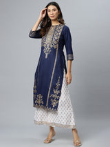 Blue Printed Cotton Kurta