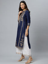 Blue Printed Cotton Kurta