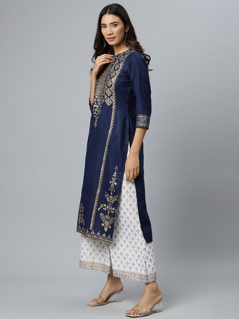 Blue Printed Cotton Kurta