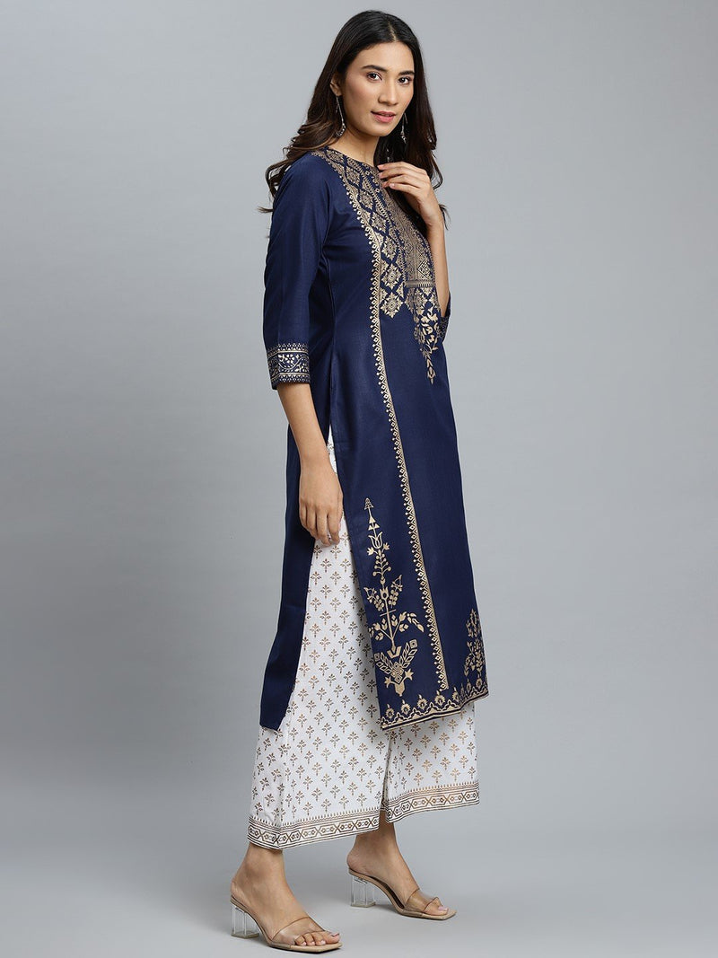 Blue Printed Cotton Kurta