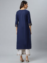 Blue Printed Cotton Kurta