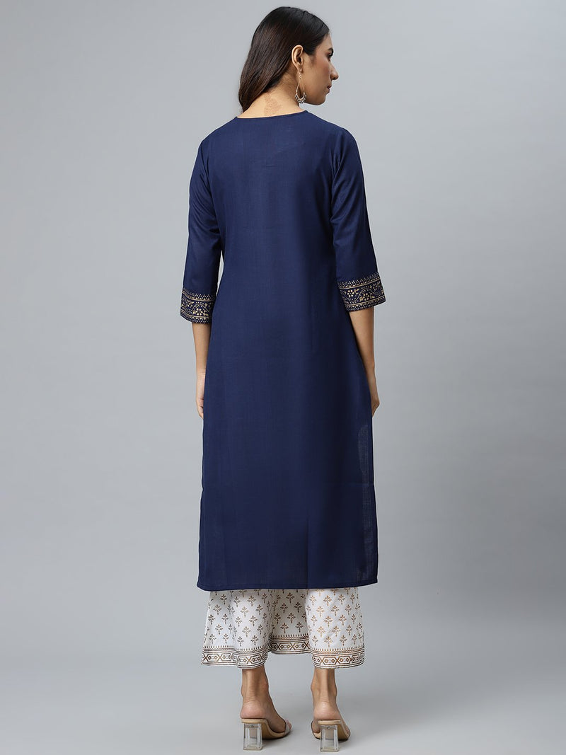 Blue Printed Cotton Kurta