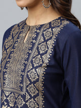 Blue Printed Cotton Kurta