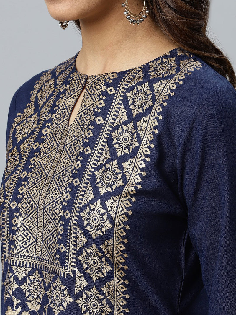 Blue Printed Cotton Kurta