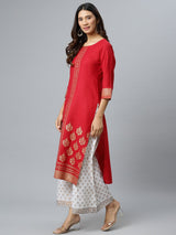 Maroon Printed Cotton Kurta