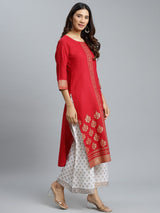 Maroon Printed Cotton Kurta