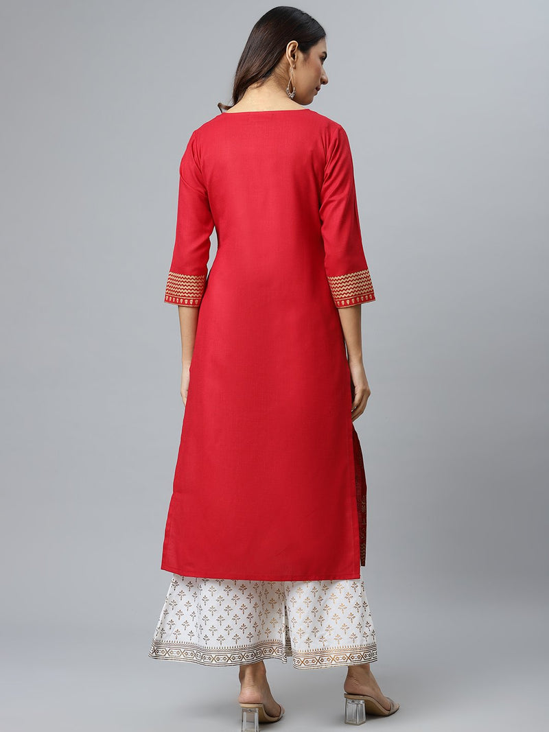 Maroon Printed Cotton Kurta