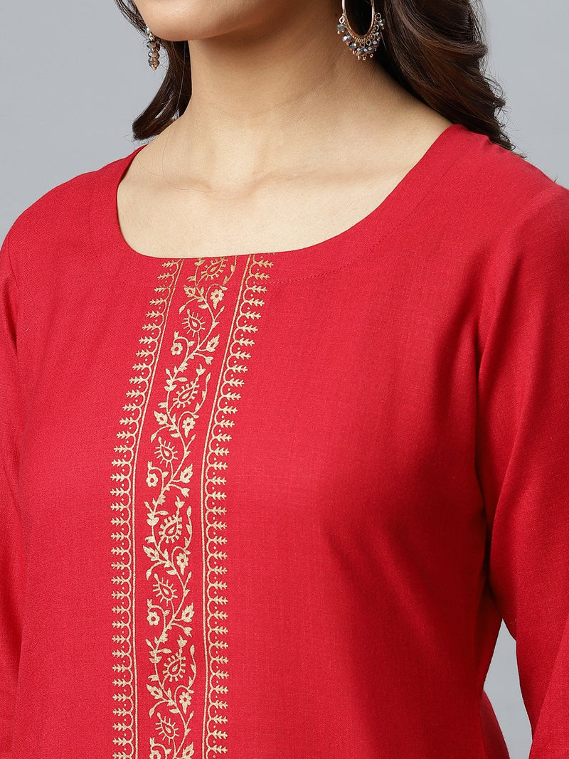 Maroon Printed Cotton Kurta