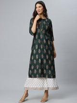 Green Printed Silk Kurta