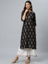 Black Printed Silk Kurta