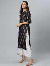 Black Printed Silk Kurta