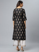 Black Printed Silk Kurta