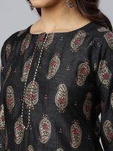 Black Printed Silk Kurta