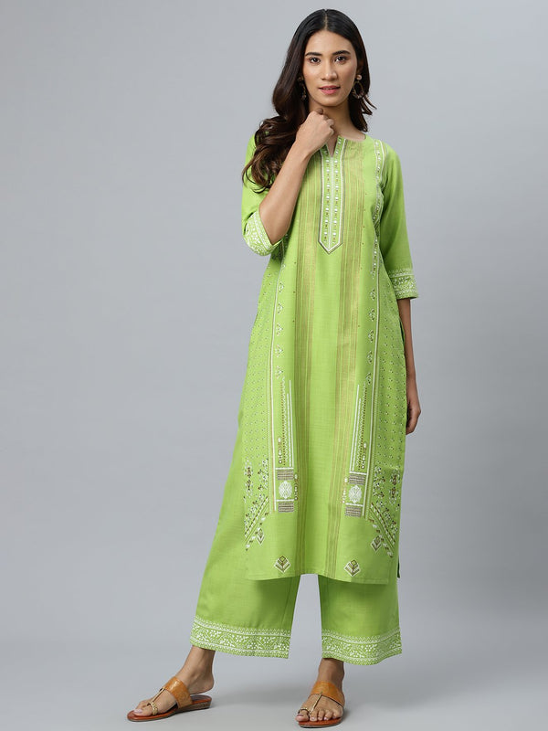 Green Striped Cotton Kurta