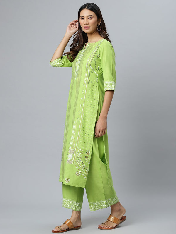 Green Striped Cotton Kurta