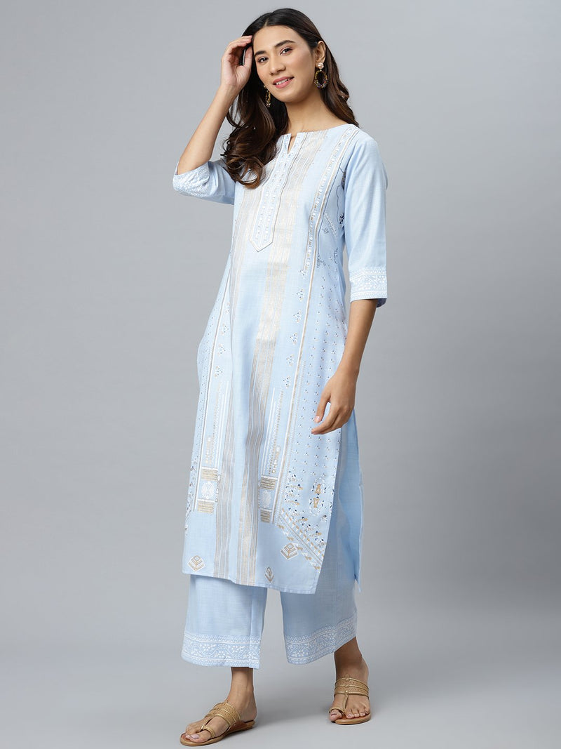 Blue Striped Cotton Kurta
