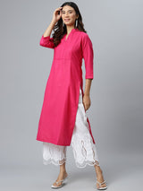 Pink Solid Cotton Kurta