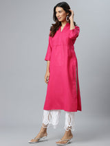 Pink Solid Cotton Kurta