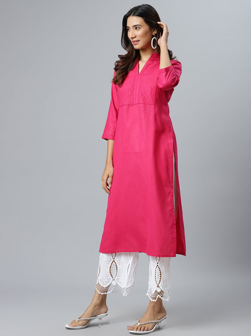 Pink Solid Cotton Kurta