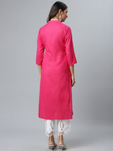 Pink Solid Cotton Kurta