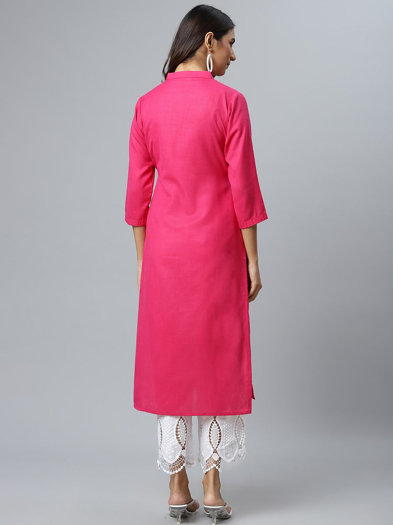 Pink Solid Cotton Kurta
