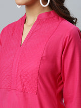 Pink Solid Cotton Kurta