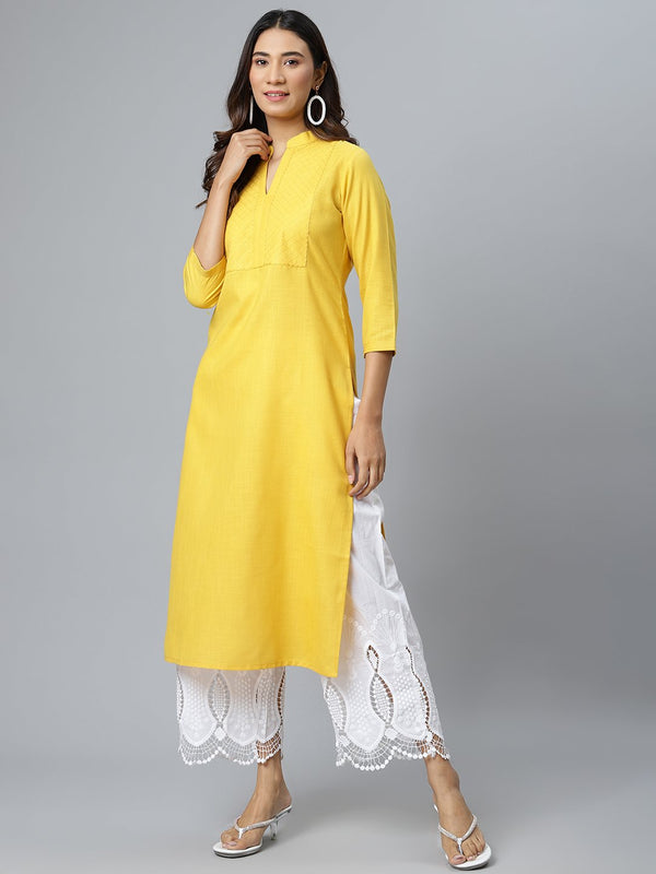 Yellow Solid Cotton Kurta