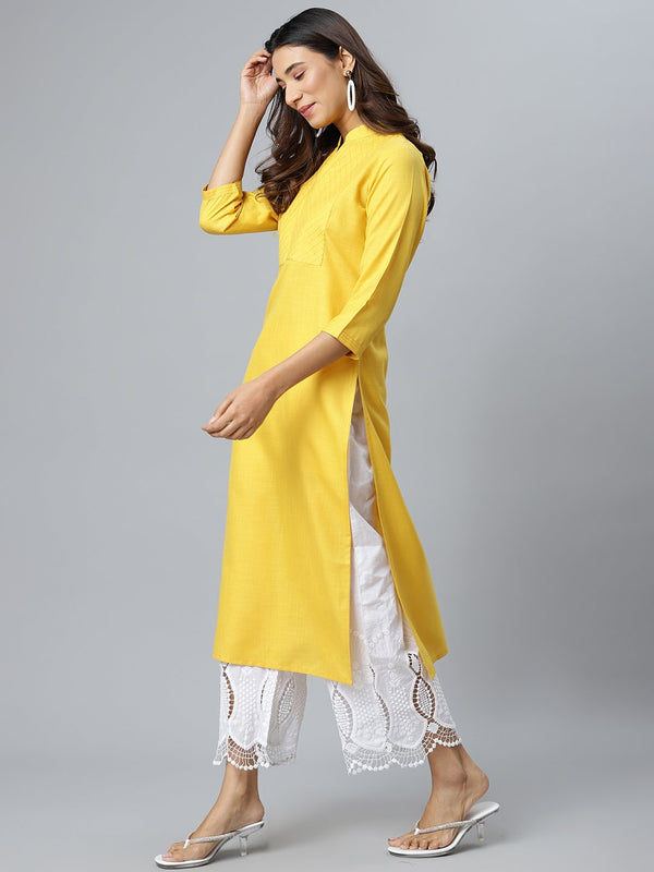 Yellow Solid Cotton Kurta