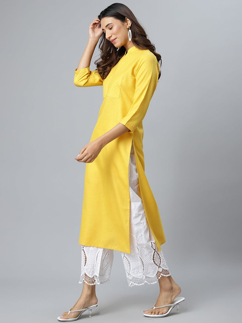 Yellow Solid Cotton Kurta