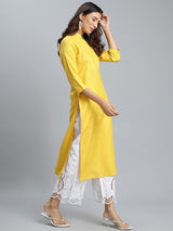 Yellow Solid Cotton Kurta