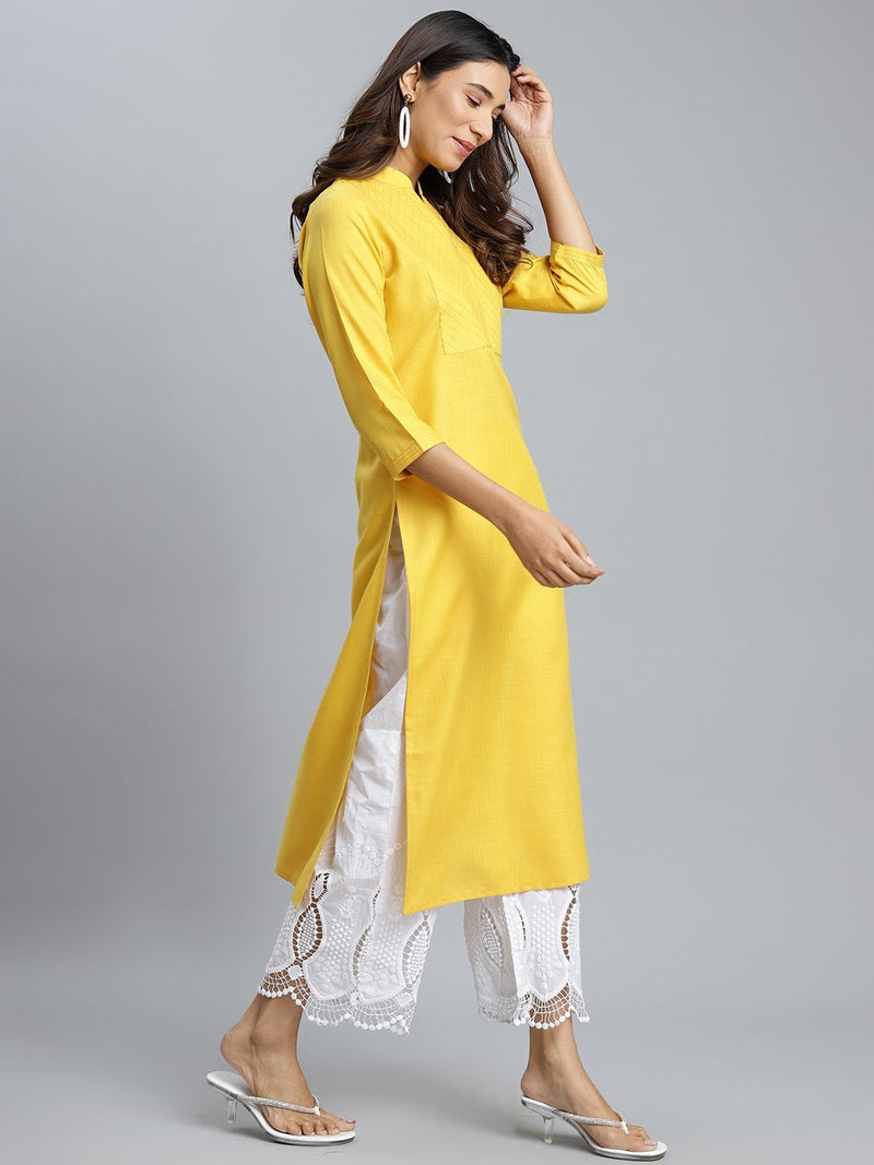 Yellow Solid Cotton Kurta