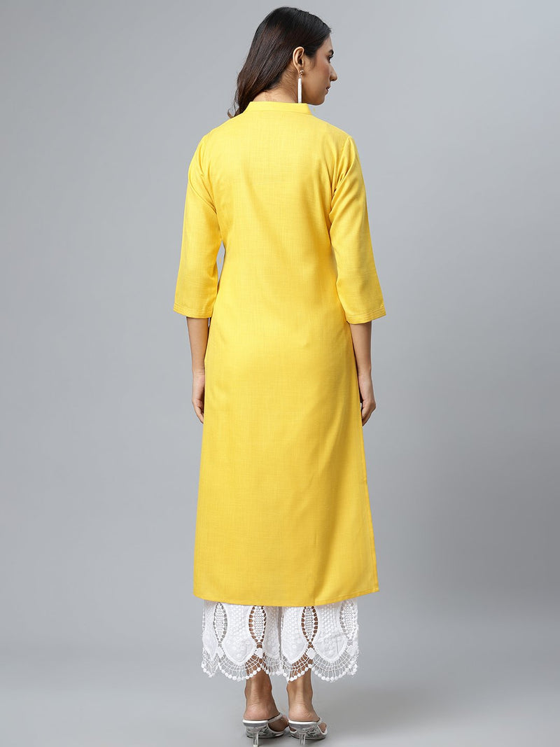 Yellow Solid Cotton Kurta