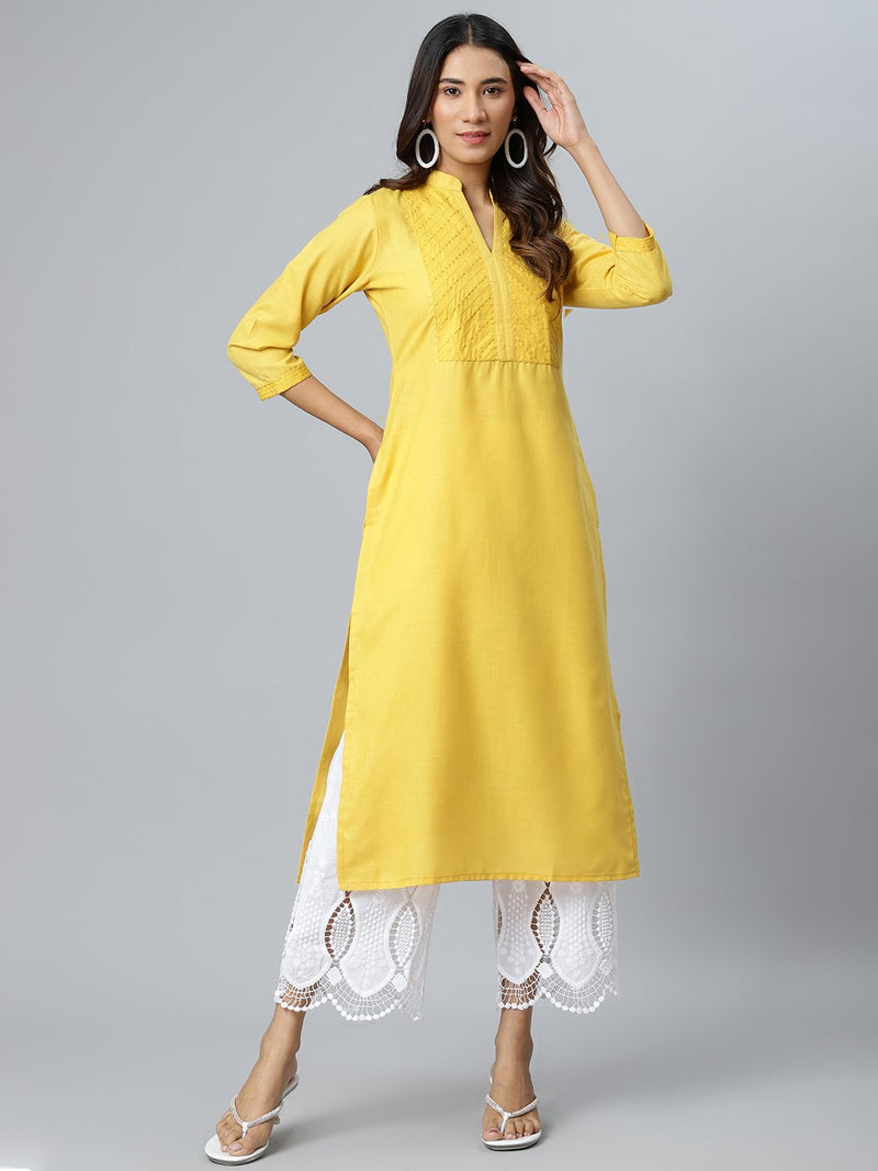 Yellow Solid Cotton Kurta