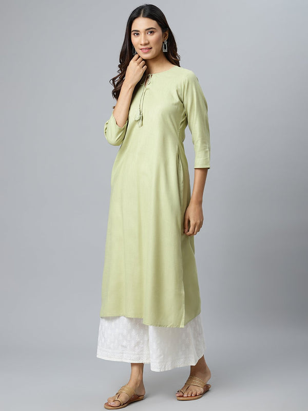 Green Solid Cotton Kurta