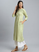 Green Solid Cotton Kurta