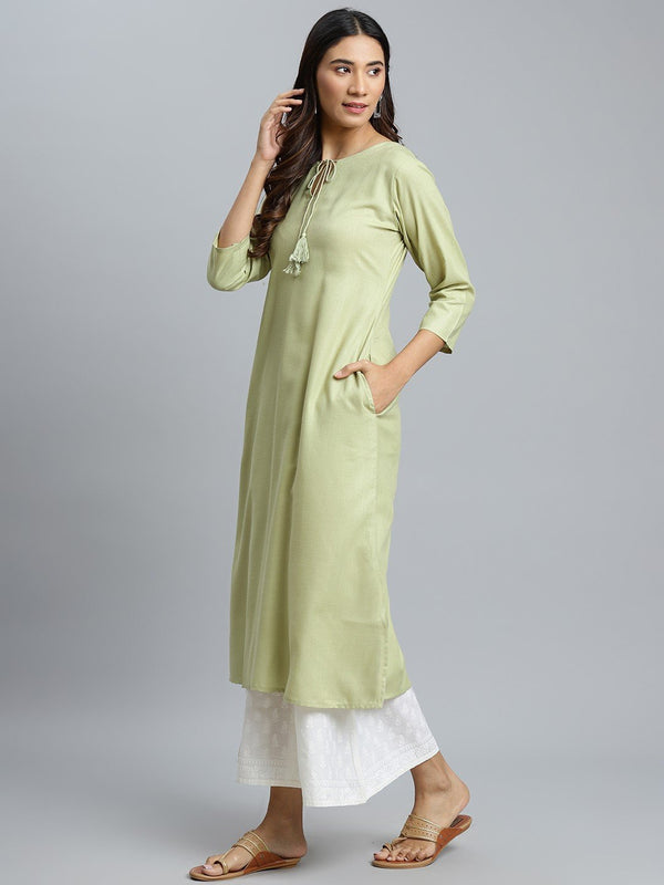 Green Solid Cotton Kurta