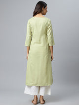 Green Solid Cotton Kurta