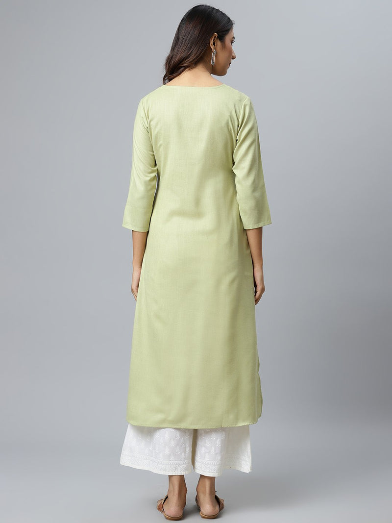 Green Solid Cotton Kurta