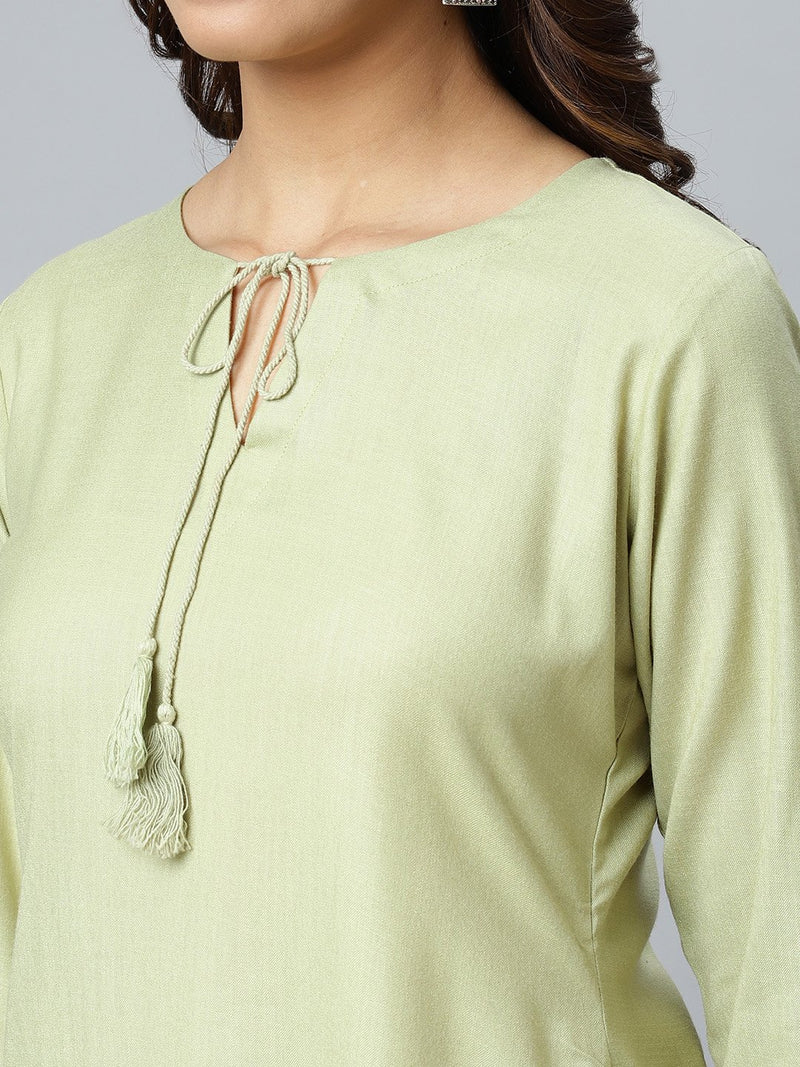 Green Solid Cotton Kurta