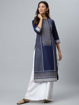 Blue Printed Cotton Kurta