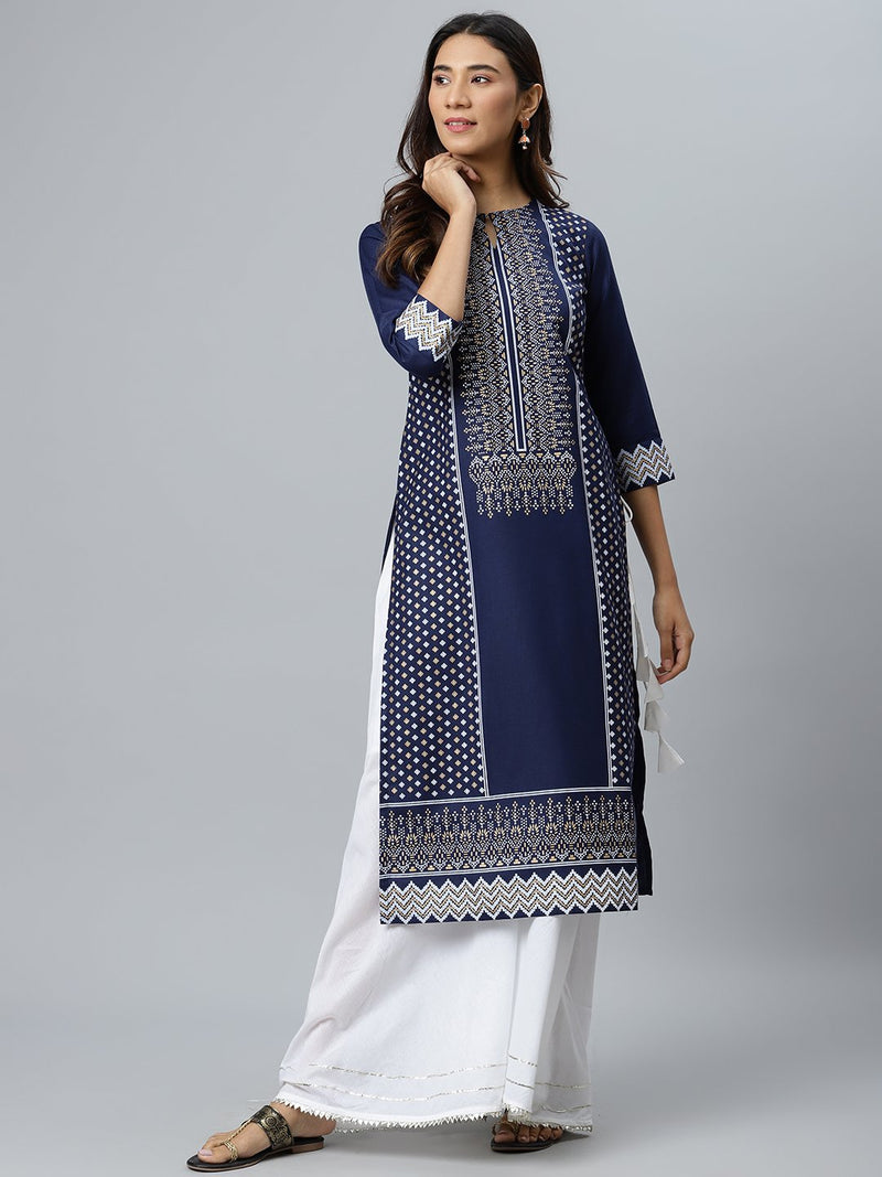 Blue Printed Cotton Kurta