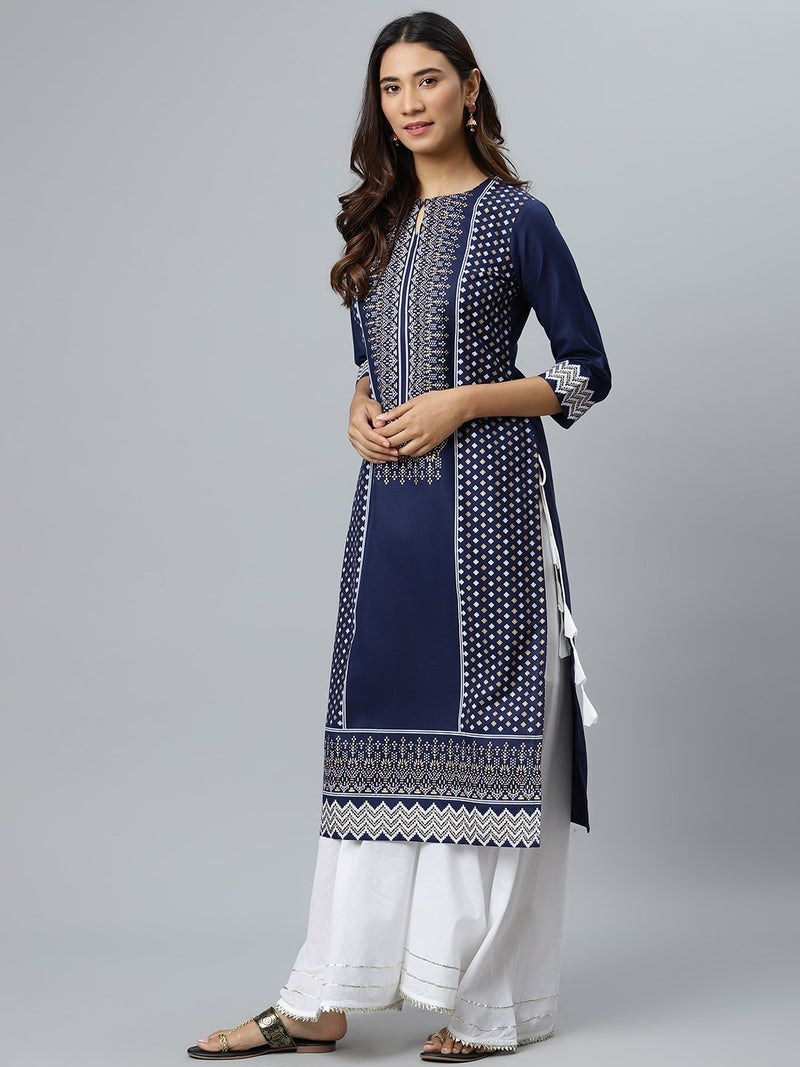 Blue Printed Cotton Kurta